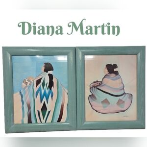 Diana Martin Art Prints Set Of 2 Native American Women Wrapped In Blackets W/Pot